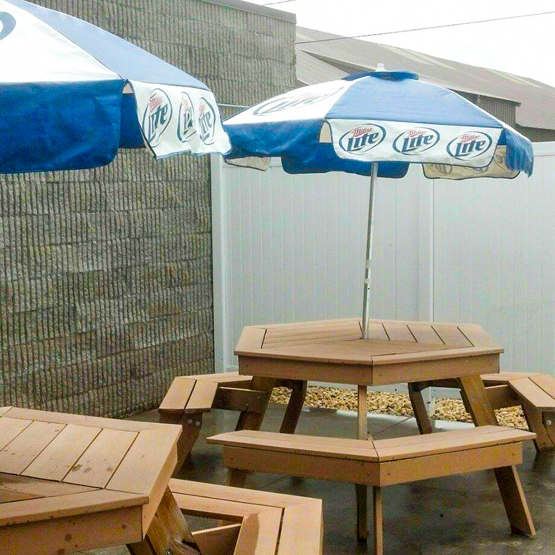 Outdoor seating at Double R Bar & Grill